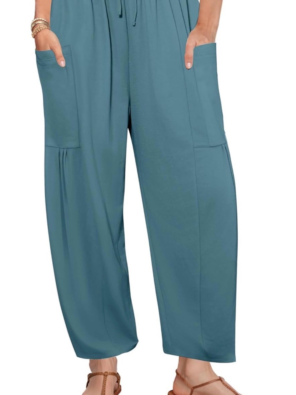 Wide-Leg Teal Drawstring Pants